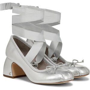 Circus by Sam Edelman Womens Soft Silver Leather Block Heel Della Lace-up Pump